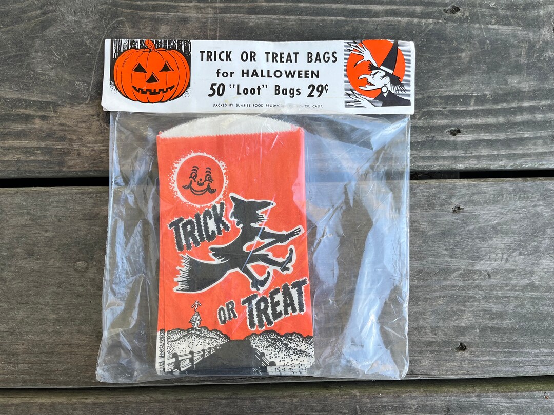 Vintage Halloween Treat Bags Trick or Treat Witch Graphic Etsy