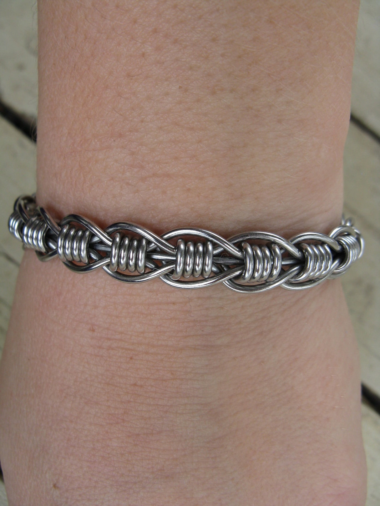 Women's stainless steel hand bent wire woven bracelet Etsy