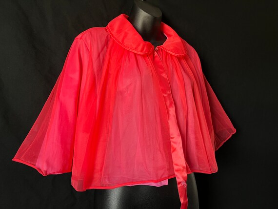 1950s melon bed jacket Vanity Fair nylon short pe… - image 3