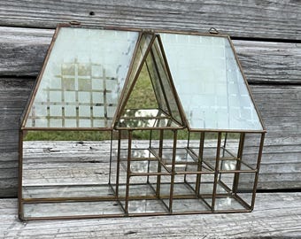 brass and glass house curio vintage display case miniature table top showcase