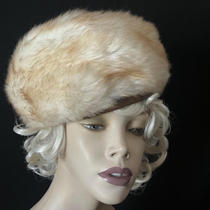 1960s Russian princess hat vintage cream faux fur cossack cap