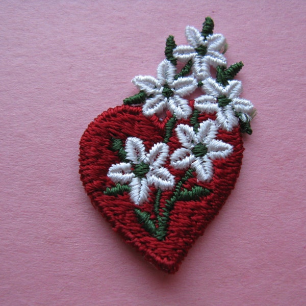 vintage heart patch vintage red love flower appliqué trim