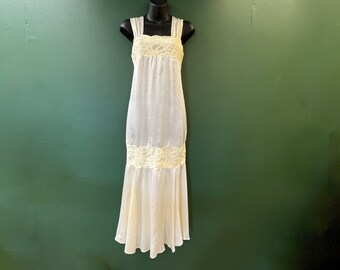 70s does 30s ivory nightgown drop waist long silky gown small