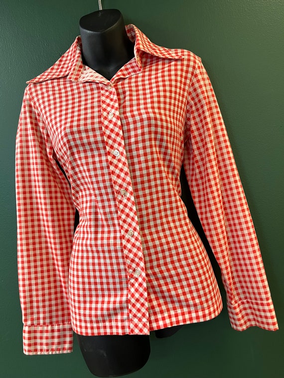 red gingham blouse 1960s rockabilly country gal b… - image 5
