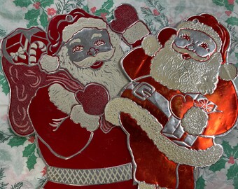 vintage foil Santa decor 1960s tinfoil diecut window decoration