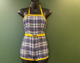 1950s plaid playsuit romper VLV swimsuit bathing suit XXS