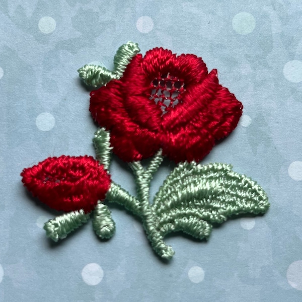 red rose applique vintage embroidered rosebud flower patch trim