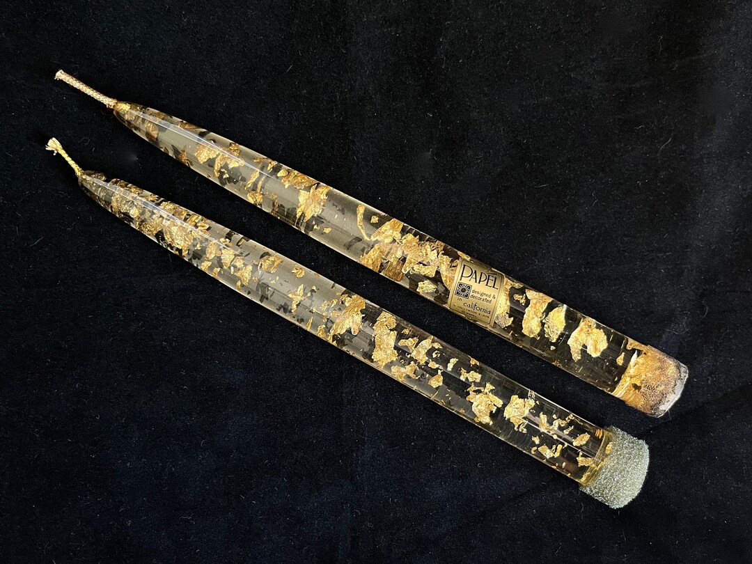 Clear Lucite Candles MCM Vintage Gold Fleck 8 Inch Tapers Etsy