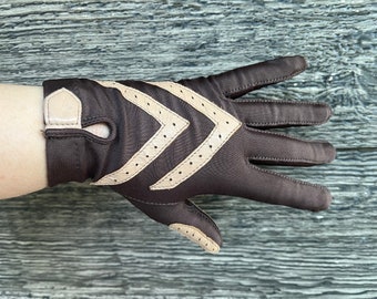 vintage driving gloves 1970s brown and tan isotoner cafe racer winter gloves