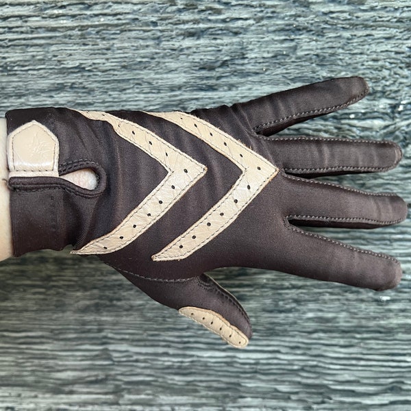 vintage driving gloves 1970s brown and tan isotoner cafe racer winter gloves