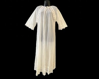 white peignoir robe 1950s ethereal lace sheer robe large