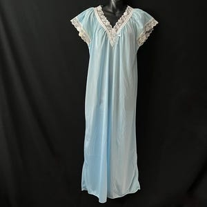 vintage blue lace nightgown 1980s nylon princess gown medium
