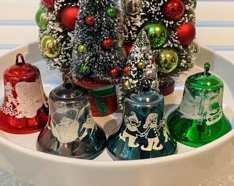 Bradford flocked bell ornaments four plastic unbreakable Christmas decorations