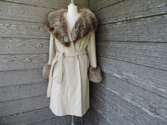 vintage fur collar jacket 1960s wool camel coat la
