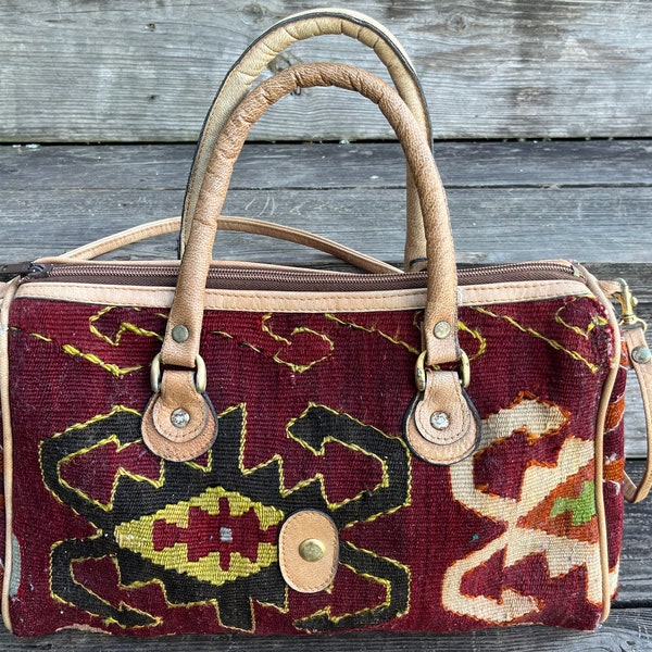 vintage kilim bag 1980s tribal tapestry / carpetbag purse