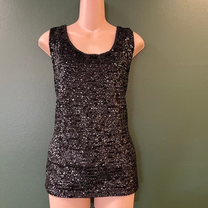 1950s black sequin blouse wool sleeveless dress sweater large