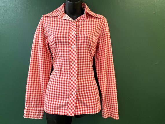 red gingham blouse 1960s rockabilly country gal b… - image 2