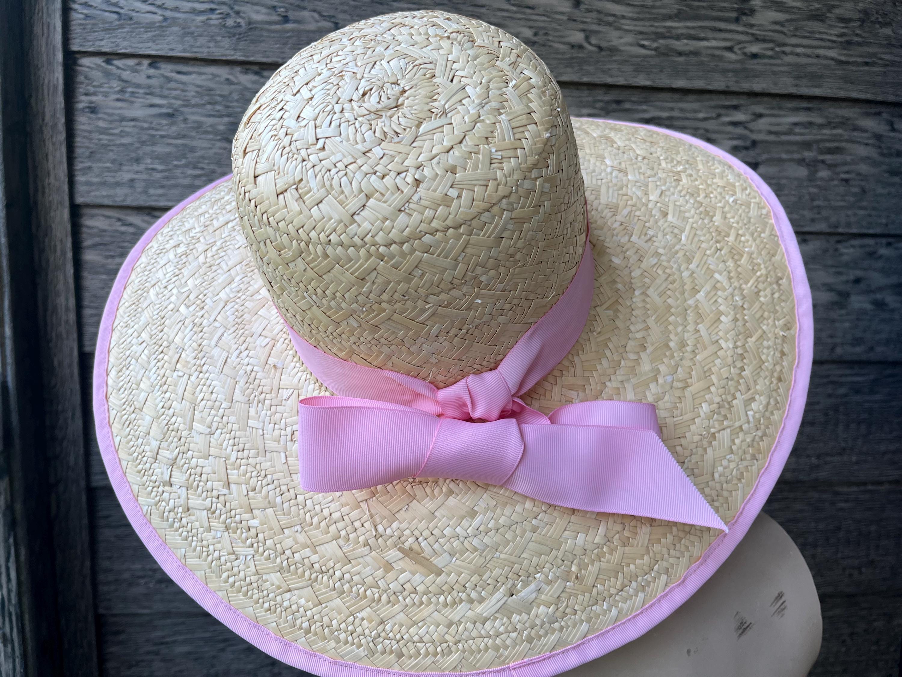 Vintage Floppy Pink Straw Sun Hat 1970s Wide Brim Sunhat - Etsy display picture 1