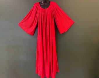 red grecian dress 1970s boho goddess hippie caftan bohemian trapeze gown OSFM