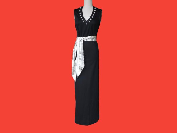 Vintage Scarf Styles -1920s to 1980s Monochromatic Maxi Dress 1960S Black  White Long Gown Small $39.95 AT vintagedancer.com