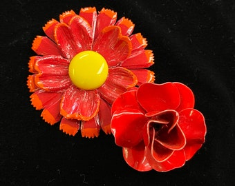 vintage flower brooch collection 1960s red flower pin lot