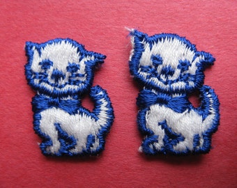 vintage kitten appliqué patch blue kitty cat trim