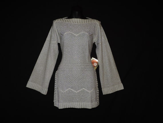 Wenjilli silver sweater vintage metallic knit wide
