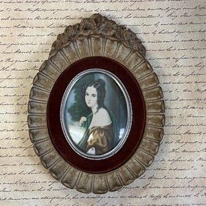 Hollywood Regency portrait ornate gold floral framed lady cameo