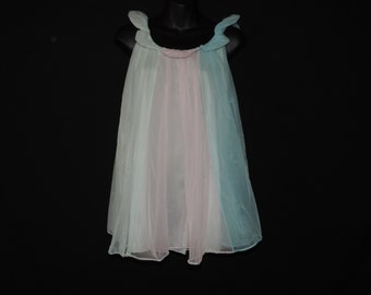 1950s pastel nightgown vintage pink and blue striped nylon negligee large