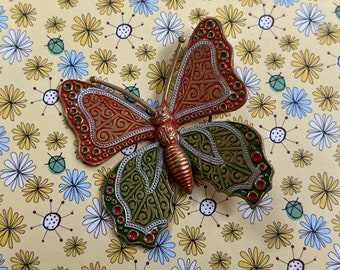 damascene butterfly brooch vintage Spain insect pin