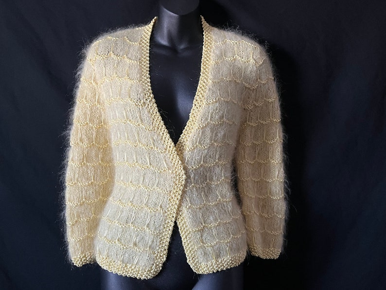 yellow mohair cardigan vintage knit wool sweater medium image 1