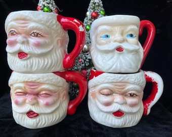 vintage Santa mug collection 1950s Christmas Japan mixed media planter lot