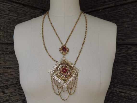 vintage ruby festoon necklace 1950s gold and red j