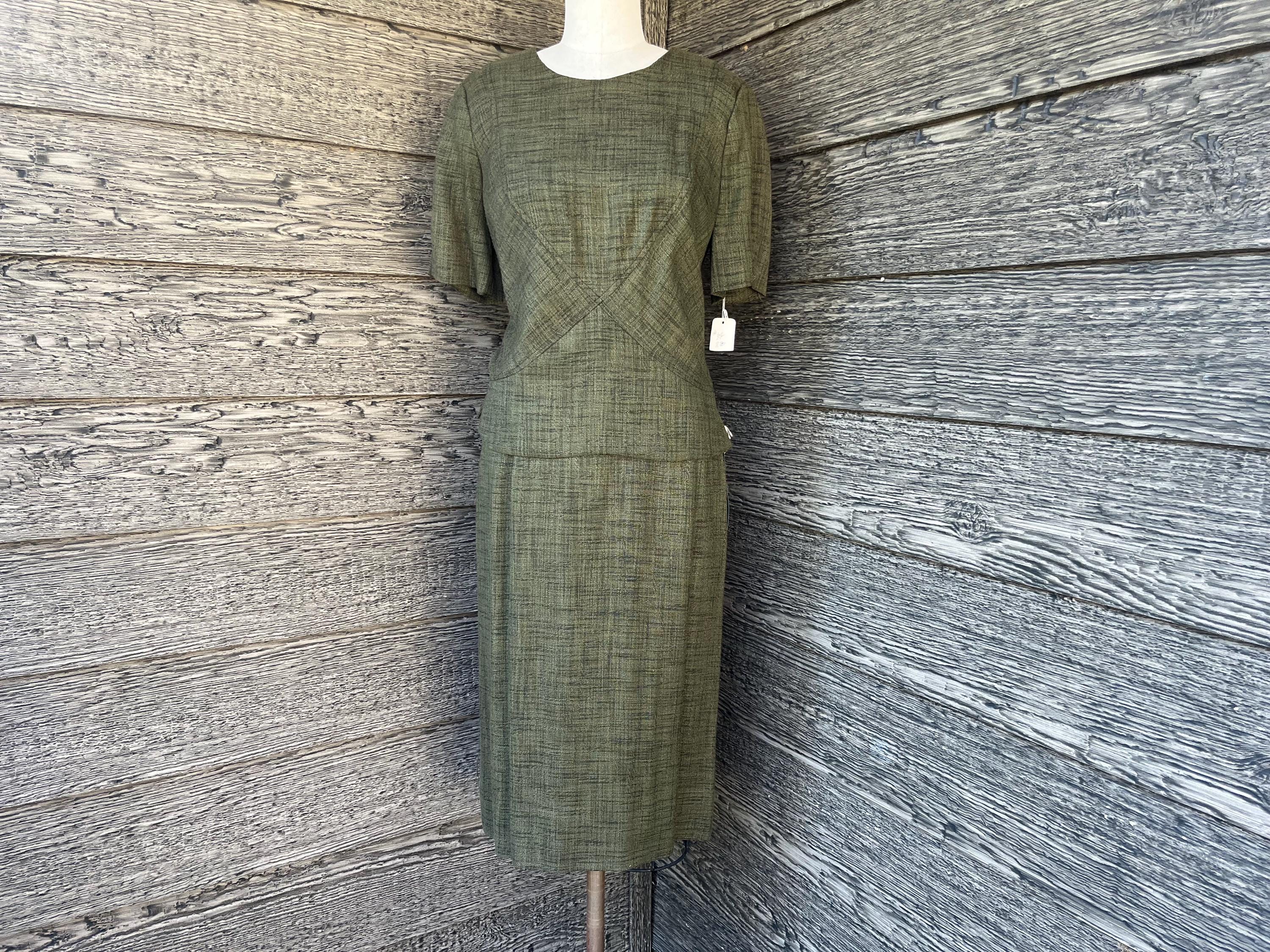 1950s green dress vintage tweed set new old stock small