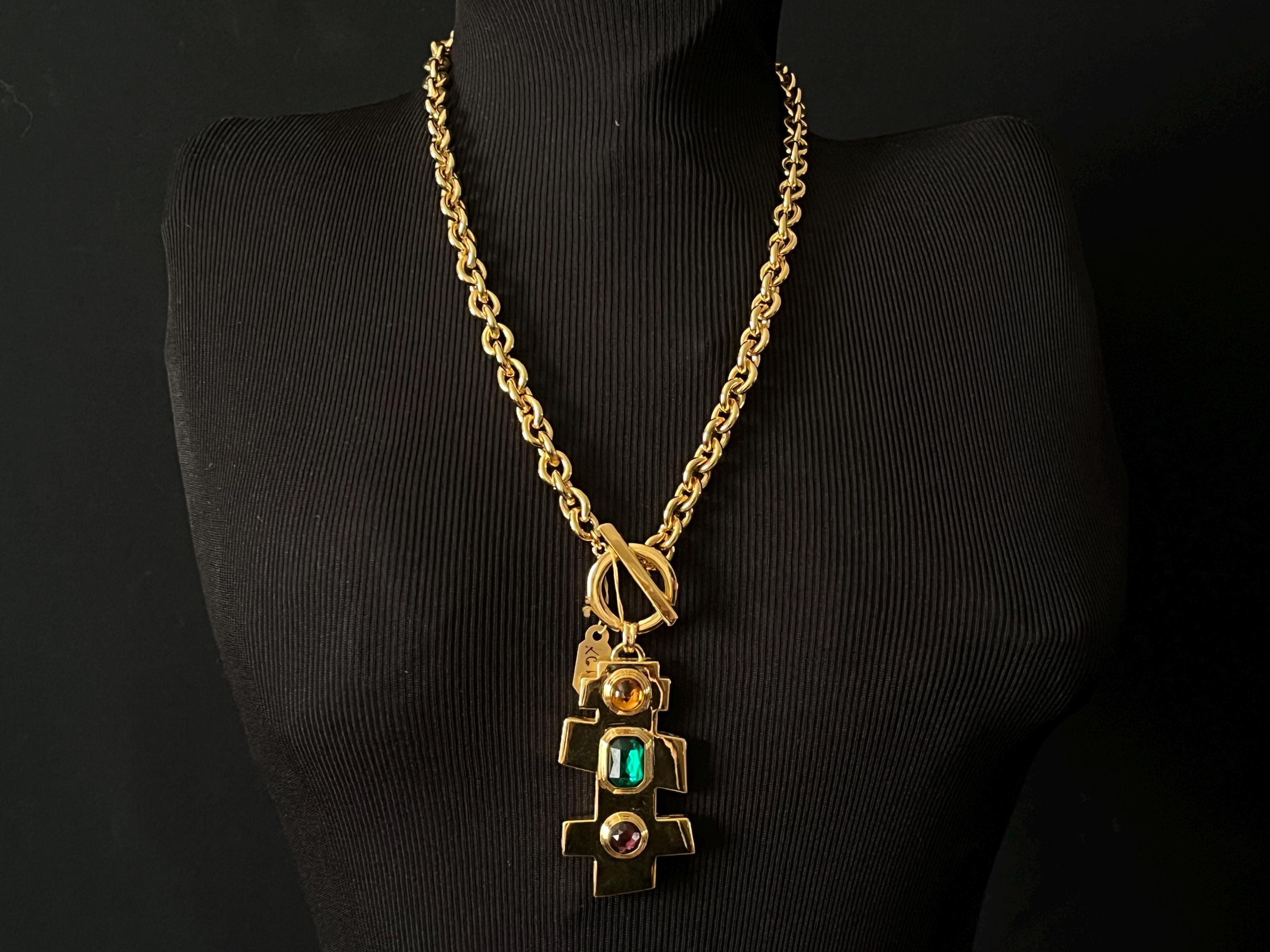 vintage KJL gripoix necklace chunky avant garde stoplight pendant