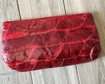 vintage red snakeskin clutch 1980s luxe purse handbag