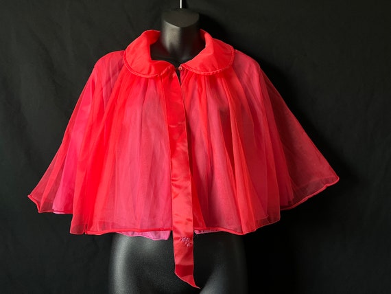 1950s melon bed jacket Vanity Fair nylon short pe… - image 1