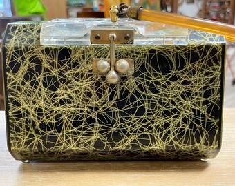 black and gold lucite purse 1950s Patricia of Miami box bag