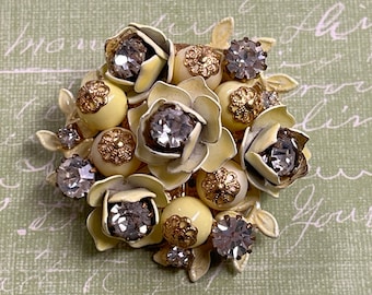60s yellow flower brooch enamel jeweled bouquet pin