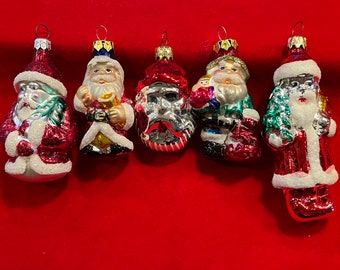 old world Santa ornaments vintage mercury glass Santa Claus feather tree decorations