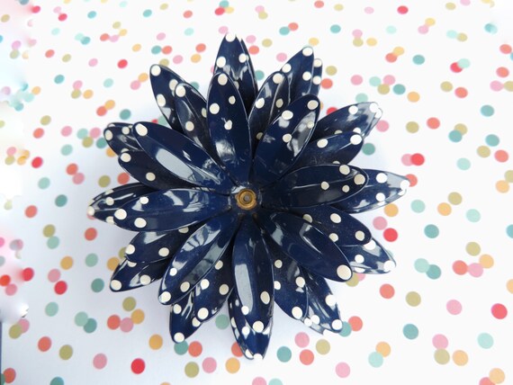 1960s flower brooch navy polka dot enamel flower p