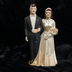 vintage wedding topper 1940s bride + groom wedding cake topper