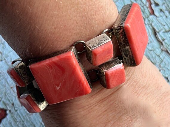 sterling silver and coral bracelet set Taxco Mexi… - image 3