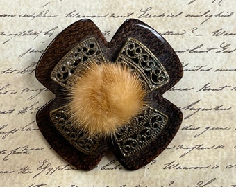 lucite and mink brooch 1940s fur early plastics cross pin