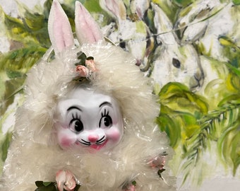 vintage kitsch easter basket cellophane plastic face DIY Easter decor