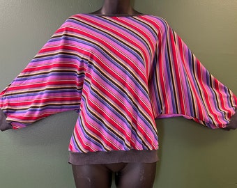 candy stripe dolman blouse 1970s rainbow disco XL