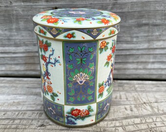 vintage Daher tea and biscuit tin Asian floral storage container