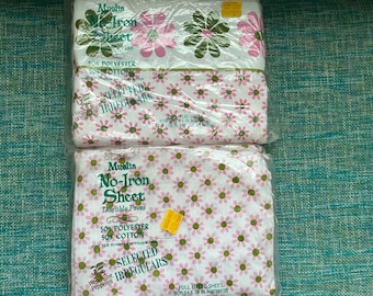 vintage Lady Pepperell Kittery sheet set pink mod daisy full flat and fitted NIP