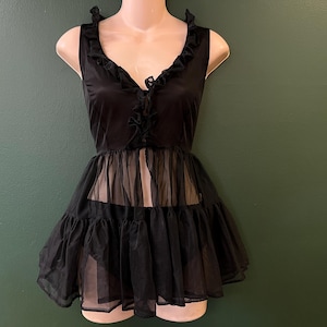 1950s black lingerie set ruffled panties and babydoll medium
