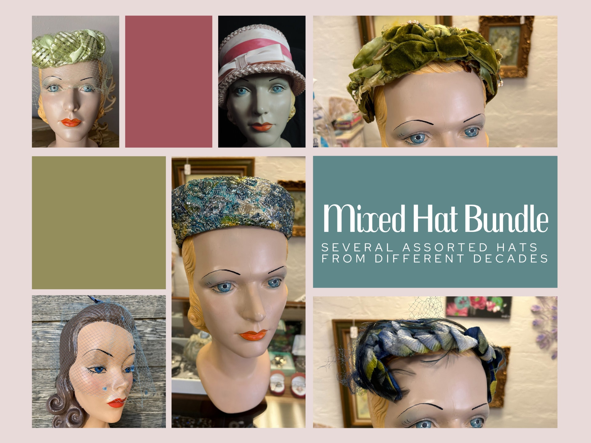 vintage hat lot 1950s and 1960s collection of caps pillbox hats fascinator